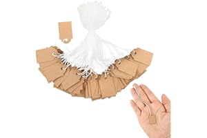 Prasacco 200 Stück Anhänger Etiketten, Preisschilder Anhänger, 2,5 x 1,5 cm Kraftpapier Preisschilder Etiketten Geschenkanhänger mit Faden Handmade Hängeetiketten Für Kleidung Schmuck Display