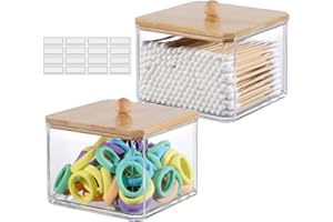 WACAR Soporte para Almohadilla de Algodón - Paquete de 2 Dispensadores Acrílicos para Baño, Contenedores para Brotes y Lana de Algodón