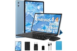 DEERTIME 2025 Newest Tablet 10 Pollici 20GB RAM+128GB ROM(TF 2TB), Android 14 Tablets Octa Core, Batteria 6000mAh, 5G+2.4G Wi-Fi 6, BT5.0, 8MP+5MP, Cast, Widevine L1, GMS Tablet con Tastiera e Mouse, Blu