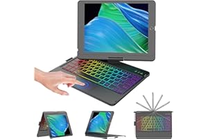 KBCASE Clavier iPad 9ème Génération, 360° Flip Coque Clavier sans Fil Bluetooth avec Multi-Touch Trackpad & éclairage Coloré à 7 Couleurs pour iPad 9/8/ 7 ème Génération 10.2 2019-2021