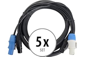 Pronomic Stage PPD-2.5 Câble Hybride Powerplug/DMX Lot de 5 - Câble combiné pour alimentation et signal DMX - Fini les câbles emmêlés pour connecter les effets lumineux - Longueur : 2,5 m - Noir