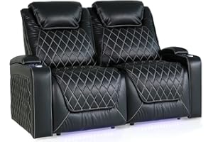 VALENCIA THEATER SEATING Valencia Oslo XL Home Theater Seating | Premium Top Grain Italian Nappa 11000 Leather, Power Headrest, Power Lumbar Support, Extra Space, 400 lbs Capacity (Row of 2 Loveseat, Black)