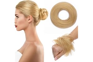 TESS Real Human Hair Bun Elastic Easy Scrunchies Hairpiece Updo Ponytail Extensions Hair Accessories for Women UK #24 Natural Blonde