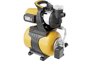 Wiltec Bomba de agua 1300 W con tanque de presión de 24 L y prefiltro, caudal 5000 l/, equipo de presión de agua para uso doméstico, carcasa de acero inoxidable, altura de elevación 50 m