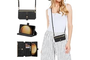 ZCDAYE Hülle für Samsung Galaxy S24 Ultra mit Band Handykette, Leder Samsung S24 Ultra Handyhülle Handytasche mit Kartenfächern Frauen Brieftasche Klapphülle Tasche Samsung S24 Ultra,Schwarz