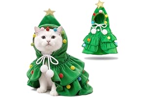FOSDICK Deguisement pour Chat Noel, Costume Noel Chat avec Étoile et Pompon Colorés, Cape Sapin de Noel pour Animal de Compagnie, Cape Vetement pour Chats Petits Chiens pour Cosplay Nouvel Fête, Vert