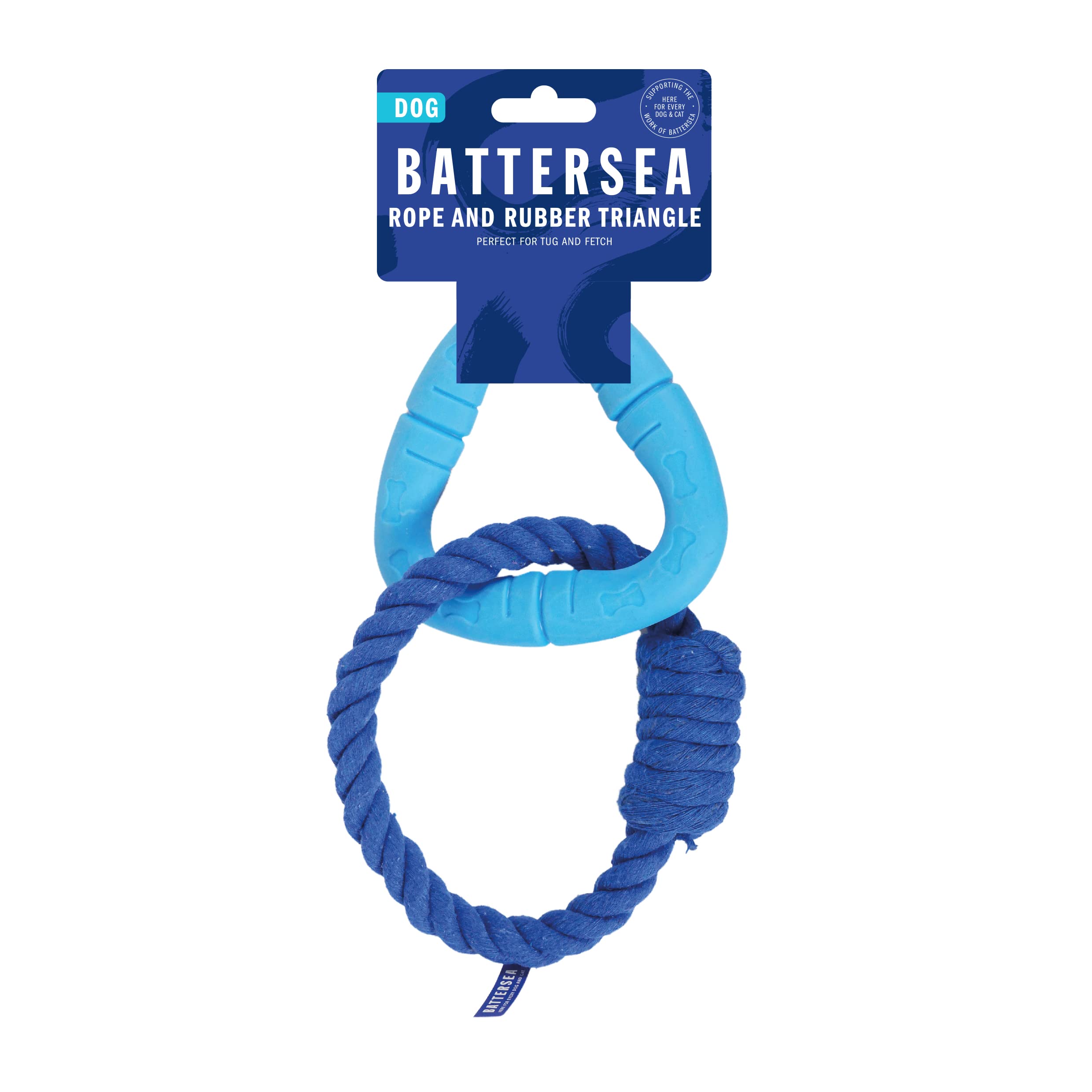Rosewood Battersea Rope And Rubber Triangle, Dog Tug Toy, Blue, 13cm x 20cm