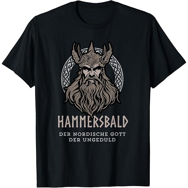 Maglietta Uomo Divertente MoonWorks 'Hammersbald' - Dio Nordico Dell'Impazienza, Parodia Vichinga, Nero, XL