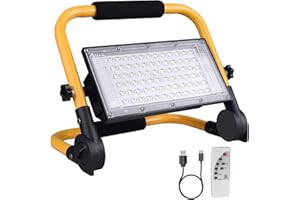 ERAY Faro LED Ricaricabile, Faretto LED da Cantiere Portatile 8000LM/13500mAh/4 Modalità/Telecomando/72 LEDs/Pannello Solare, Faro LED Batteria Ideale per Campeggio, Riparazione, Pesca