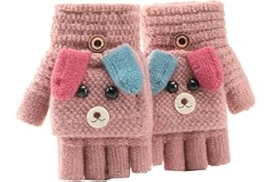 SUNNEE Cartoon Unisex Kids Fingerless Flap Cover Gloves - Convertible Flip Top Warm Mittens With Mitten Cover Cute Cartoon for 5-12 Ages Boys and Girls