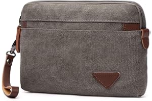 AOAKY Mens Wrist Clutch Bag Pouch Hand Canvas Taxi Driver Money Bag Zipper Card Coin Holder Phone Pack for Male (Grey)