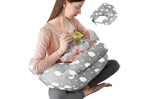 Mingfuxin Nursing Pillow for Breastfeeding, Multifunctional Breastfeeding Pillows with Adjustable Waist Strap & Safety Fence Pregnancy Maternity Pillow for Baby Bottle Feeding Pillows