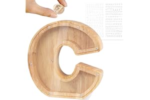 LEcylankEr Hucha para Niños, Huchas de Madera con Letras de A-Z, Personalizadas de Hucha con Transparente Decoración, Regalos Creativos de Huchas para Cumpleaños, Festivales (C)