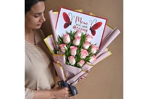 FlowerAura Premium Fresh Live Flower Bouquet of 12 Pink Roses In Mom You Are Amazing Packing Birthday & Mothers Day Gift For Mom | Mother | Maa | Mother-In-Law (Same Day Delivery)