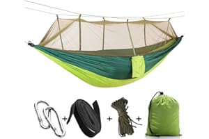 MEDIGY Hamac avec moustiquaire - Pour l'extérieur et le camping - Portable - Tissu parachute - Tente pour deux personnes - 260 x 140 cm - Capacité de charge : 200 kg L Green