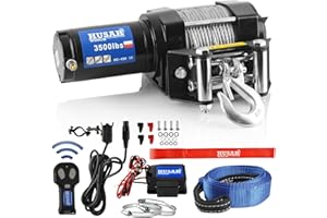 Husar Winch Cabrestante Eléctrico De 12V 3500 lbs | 1587 kg- Cuerda de Acero De 12 Metros de Largo Muy Resistente,Control Inalámbrico,Freno Automático,Kit De Montaje -Ideal para ATV/UTV+CORREA GRATIS