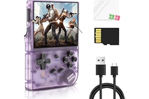MENGTECH RG35XX Console Portable Retrogaming,3.5 pouces écran IPS Linux System avec 5500+ jeux classiques et carte 64G, Supporte gamepad sans fil 2.4G et sortie TV HDMI（Transparent Violett）