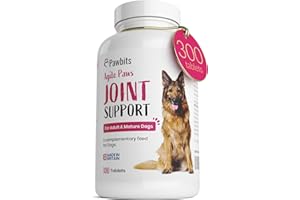Pawbits 300 Adult Senior Dog Hip & Joint Supplements for Older Mature Dogs. High Strength Green Lipped Mussel Supplement for Elderly Dogs with Stiff Joints - Glucosamine, Vitamin C & E