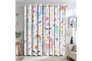 Ttincceer u-nicorn Rideau pour Chambre d'enfants Dessin animé Arc-en-Ciel Nuage occultant Rideau pour Chambre de Fille coloré u-nicorns Rideaux de fenêtre pour Chambre de bébé 2 Panneaux 135x245cm