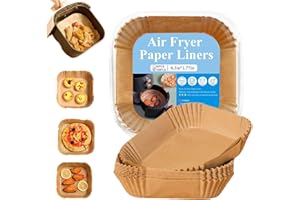 MAGEDON 100Pcs Air Fryer Paper Liners Square 6.3 Inch, Disposable Parchment Paper Liners Air Fryer Accessories for Baking Roasting Microwave, Food Grade Air Fryer Liners for Ninja, Tower Vortx, COSORI