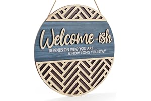CHDITB 3D Welcome Hanging Sign Plaque for Front Door Welcome Outdoor Sign Funny Welcome-ish Wall Art (12''x 12'') Funny Signs For Home Indoor Wooden Wall Plaque for Farmhouse