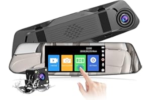 【2023 Nouvelle Version】 CHORTAU Dashcam Voiture Rétroviseur Écran Tactile de 4,8 Pouces Full HD 1080P, Caméra de Voiture Grand Angle Caméra Avant et Caméra Arrière Étanche, Système de Stationnement