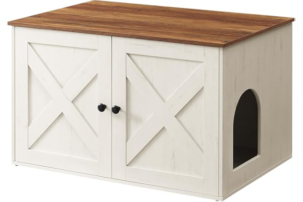 Feandrea Maison de Toilettes pour Chat, Niche, Meuble Litière Chat, avec Séparateur Amovible, Cache-litière, Table Basse, 80 x 53 x 50 cm, Marron Miel et Blanc Rustique PCL002P01V1