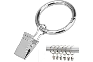 Afufu 20 sztuk duże pierścienie do zasłon z klipsami, metalowe pierścienie wiszące klipsy do zasłon i prętów, klips do zasłony z haczykami akcesoria (srebrny)