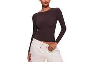 CRZ YOGA Damen Softembrace Langarmshirts Basic T-Shirt Lightweight Y2K Langarm Crop Top Enge Slim Fit Oberteile Casual Rundhals Shirt
