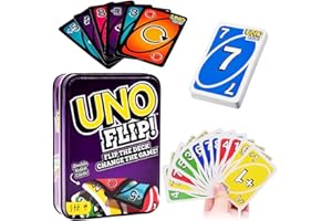 OBLRXM U-no Flip U-no Jeu De Cartes, Jeu de société et de Cartes, Nouvelle Version Délirante Recto Verso Et Nouvelles Cartes Action, Jeu De Société, Jeu Apéro, Jeux de cartes, Dès 7 Ans, Boîte Métallique