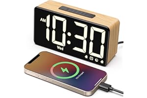 GOLOZA Alarm Clocks for Bedrooms, Wood Grain, Digital Clock with Large Display, Desk Clock for Bedside, Power-Off Memory & Alarm, 5 Level Brightness +Off, Dual Alarm, 12/24H, 9min Snooze, Reveil Matin
