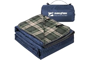 DUKUSEEK Large Outdoor Waterproof Blanket, Warm Fleece Blanket with Hood Windproof for Cold Weather, Camping Stadium, Beaches, Picnics, Dogs, Car (Blue Blue Plaid)