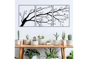 PDUODUO Conjunto de 3 grandes árbol de la vida de pared decorativa, decoración de la pared de metal, señal de árbol, pájaros en rama escultura de metal para el hogar jardín oficina interior al aire libre