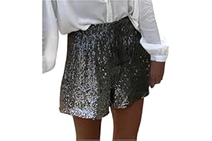 Generisch Reithose Damen Pailletten Shorts Damen Glitzer Kurz Hose Hohe Taille Kordelzug Glitzerkleid Metallic Hotpants Pailletten Festivals Outfits Glänzend Kurz Hose Sexy Hotpants