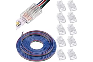 RUNCCI-YUN Cavo di Prolunga da 5 m LED,Kit di Connettori a Striscia LED,LED Connettore, Connettori Strisce Led Spina 10 mm 4 pin, 4 Poli Rapido Connettore Cavo per SMD 5050 5630 monochrom LED