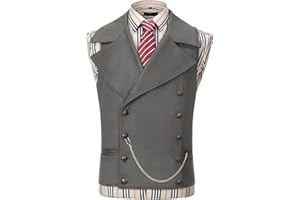 AeoTeokey Chaleco de ante para hombre traje cruzado clásico vaquero chaleco de cuero sintético solapa grande