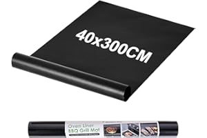 KITCHENRAKU Extra Grande BBQ Grill Mat 40x300cm - de Gran Tamaño, Recortable, de Teflón, Antiadherente, Reutilizable, para Parrilla de Gas y Carbón - Accesorios Esenciales para Barbacoa