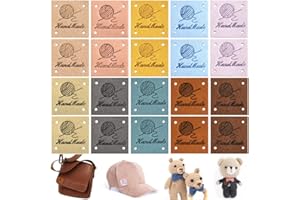 THATSRAD 80 Pezzi Etichette Fatte a Mano Etichette in Pelle PU Etichette Handmade da Cucire Etichette Pelle con Fori Etichette Personalizzate in Pelle per Fai da Te Borse Sciarpe Cappelli, 2,5*2,5cm