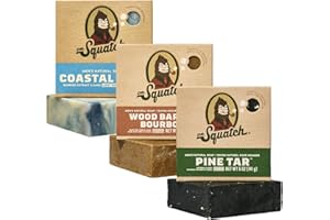 Dr. Squatch Men's Natural Bar Soap Made from Natural Oils - 3 Pack - Cold Process Soap with No Harsh Chemicals - Pine Tar, Wood Barrel Bourbon, Coastal Mist