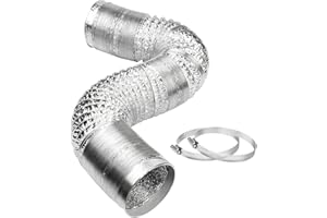 Yiju 4 Inch 16FT Tumble Dryer Vent Hose, 100mm Ducting Flexible Aluminum Air Duct Tube for Clothes Dryer, Extractor Fan, Grow Room, with 2 Hose Clamps