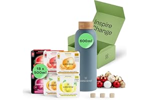 WATERDROP MICRODRINK Waterdrop® Starter Set Steel - 600 ml Stainless Steel Bottle + 18 Water Flavouring Hydration Cubes, Vitamin Infused, Sugar Free Microdrink