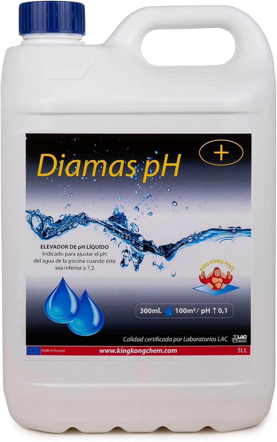 Incrementador de pH Concentrado para Piscinas DIAMAS PH 5 litros - Aumenta el pH del Agua – Formato Líquido