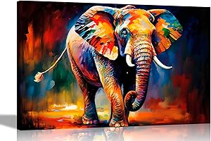 Artley Prints - Elephant Taking A Walk in Forest Canvas Art Pictures for Wall Home Decor Hanging Prints Abstract Animal Artwork for Living Room 30 x 20cm (12 x 8 inches) A4