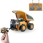 BRRRRT 1/64 RC Damperli Kamyon, Mini Damperli Kamyon Oyuncak, Metal Yatak ve Işık ile 8 Kanallı Uzaktan Kumandalı Oyuncak, RC