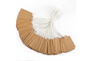 jijAcraft | Etiquetas Precio con Cuerda | 500 Piezas | 25mm x 45mm | Etiquetas Marcado Kraft Pequeñas para Joyeria Ropa | Etiquetas Regalo Marrón