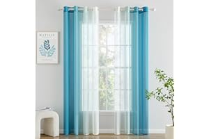 Woaboy Cortina Ventana Translúcida Visillo Dormitorio con Ojales Moderno Decorativas Poliéster Visillos Degradado Gradiente para Habitación Salon 2 Piezas 140x260cm Lago Azul