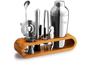 MIXOLOGY & CRAFT Mixology Bartender Kit: set di 10 attrezzi da bar con supporto in bambù, perfetto kit per barista domestico e shaker per cocktail Martini per una perfetta esperienza di miscelazione delle bevande,