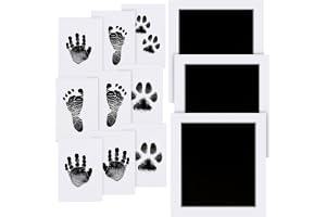 Zemiu Hand- och fotavtryck för spädbarn, stor standard 10 x 8,1 cm, 3 stycken babyhandavtryck, stämpelkuddar med ren touch och 9 avtryckskort, säker för babysouvenirer, husdjurtassavtryck