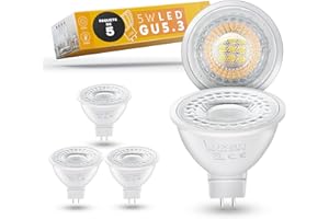 Luxari GU5.3 Lámpara LED [5x] - LED MR16 - Equivalente a una lámpara halógena de 50W - Bombilla LED 5W 420lm - GU 5.3 LED Spot con 2700K blanco cálido [Clase de eficiencia energética A+]