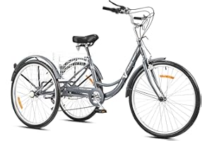 Viribus 24''/26'' Adult Tricycle, 7 Speed Adult Trike 3 Wheel Cargo Bike with Basket & 205 kg Cap for Men Women Seniors, Adjustable Three Wheel Bike Cruiser Bicycle for Shopping Cycling Pedalling